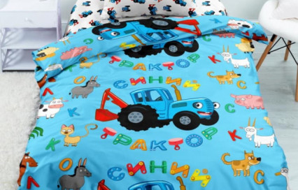 Детское постельное белье Алфавит голубой Синий трактор Непоседа поплин