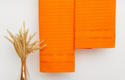 Комплект из 2-х вафельных полотенец Звезды оранжевый на хангере Fine Line