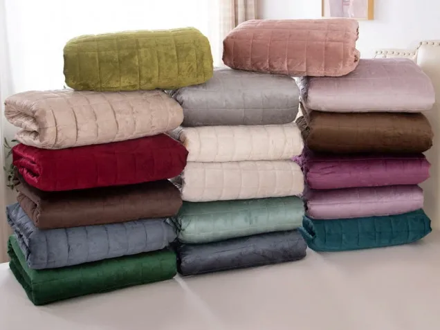 Велюровое покрывало в клетку стеганое OVL015 Viva-Home Textile