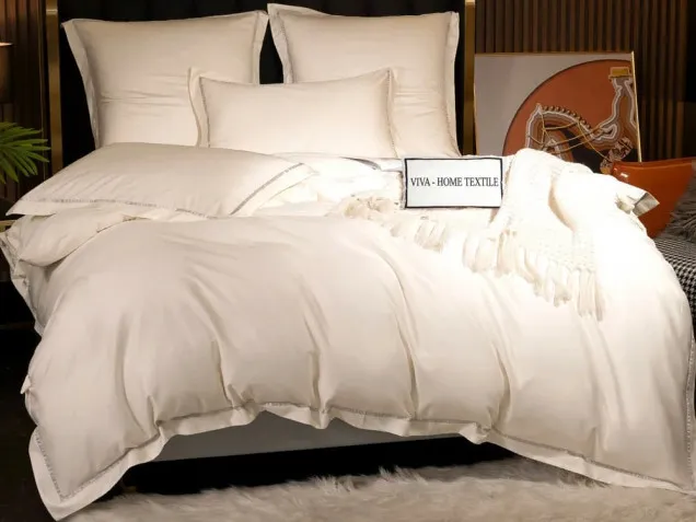 Постельное белье однотонное с кантом OCPK022 сатин премиум Viva-Home Textile