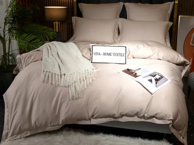 Постельное белье однотонное с кантом на резинке OCPKR018 сатин премиум Viva-Home Textile