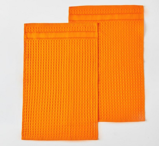 Комплект из 2-х вафельных полотенец Звезды оранжевый на хангере Fine Line