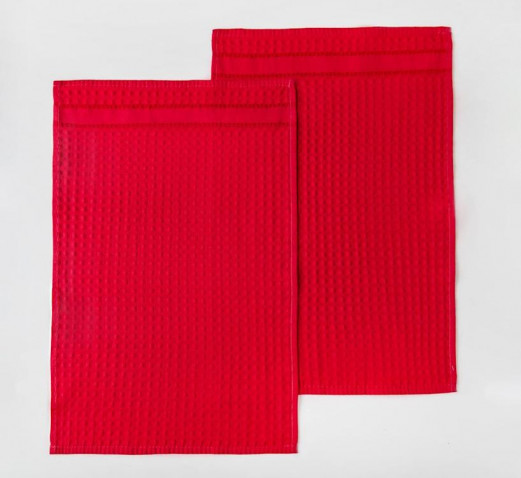 Комплект из 2-х вафельных полотенец Звезды красный на хангере Fine Line