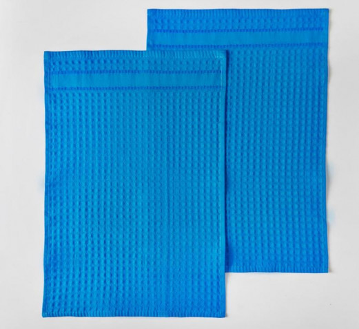 Комплект из 2-х вафельных полотенец Звезды синий на хангере Fine Line