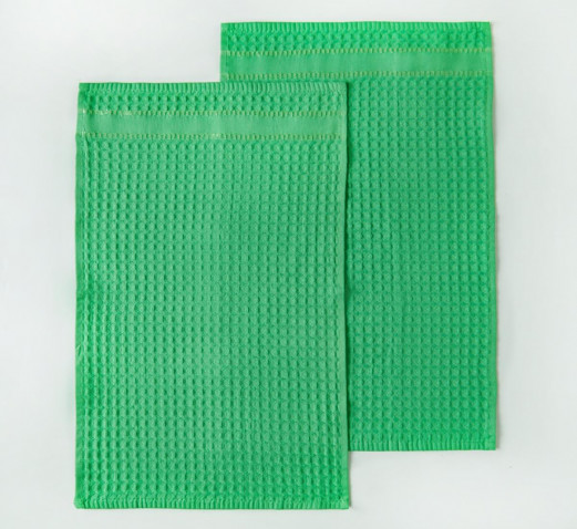 Комплект из 2-х вафельных полотенец Звезды зеленый на хангере Fine Line