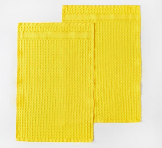 Комплект из 2-х вафельных полотенец Звезды желтый на хангере Fine Line
