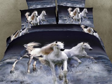 Покрывало стеганое Белые лошади Волшебные сны сатиновое